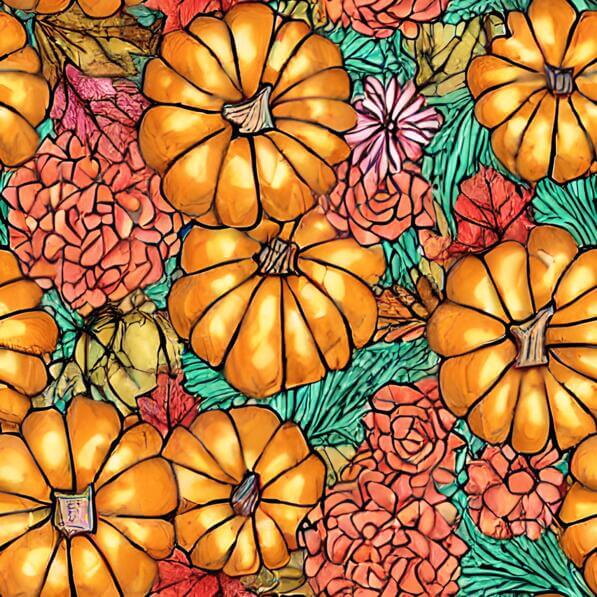 Download Seamless Autumn Pattern with Pumpkins, Flowers, and Leaves ...