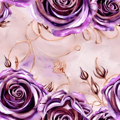 Purple Rose Seamless Pattern with Gold Leaves Purple Rose Seamless Pattern with Gold Leaves thumbnail
