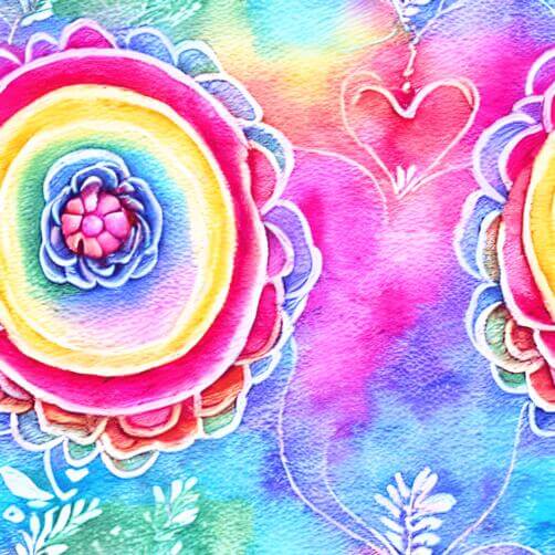 Colorful Flower Watercolor Painting with Hearts Colorful Flower Watercolor Painting with Hearts thumbnail