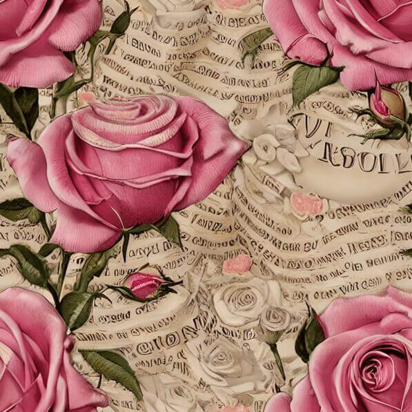 Download Seamless Pink Rose Pattern on Vintage Book Page Patterns ...