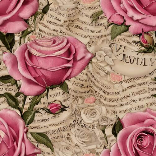 Seamless Pink Rose Pattern on Vintage Book Page Seamless Pink Rose Pattern on Vintage Book Page thumbnail