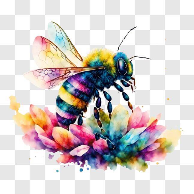 Download Colorful Bee on Flowers - Promoting Honeybee Awareness PNGs ...