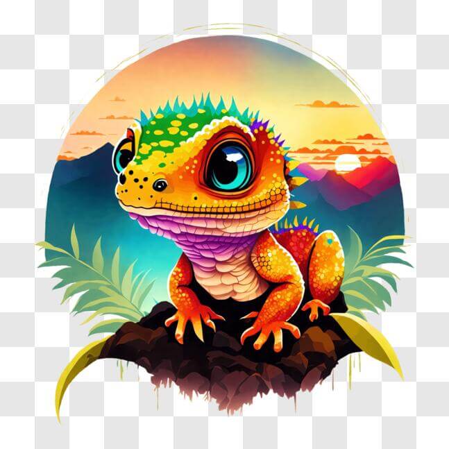 Download Colorful Gecko with Blue Eyes on Rocks PNGs Online - Creative ...