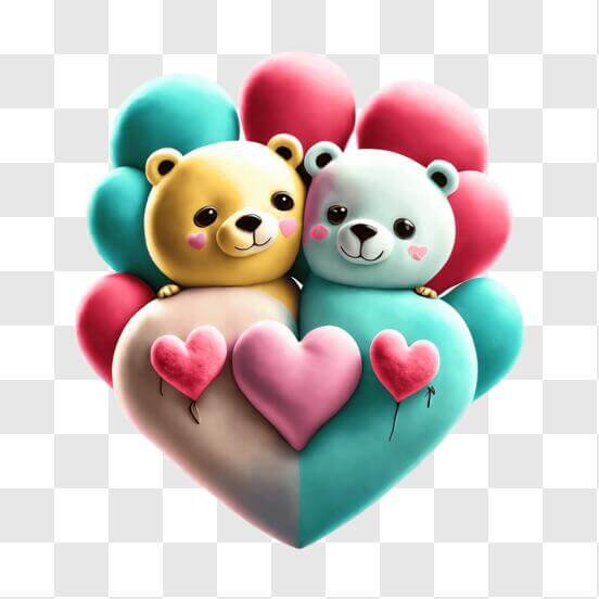 Couple Ours En Peluche Dans Les Bras De L'amour Assis En Face D