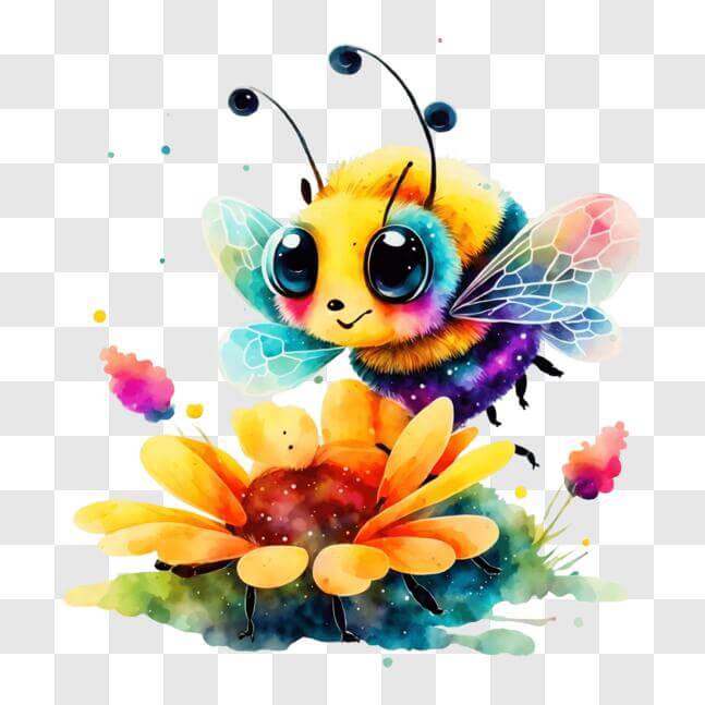 Download Colorful Bee on Flower PNGs Online - Creative Fabrica