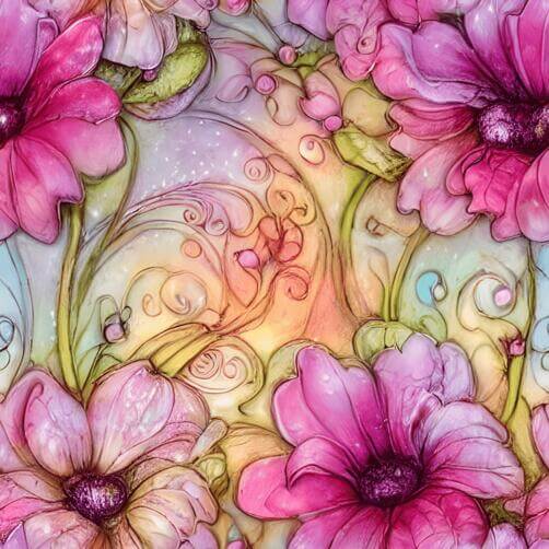 Seamless Pink Floral Pattern with Green Leaves Seamless Pink Floral Pattern with Green Leaves thumbnail