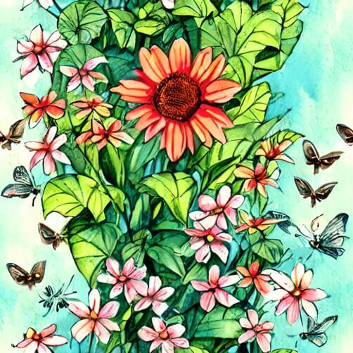 Colorful Painting of Flowers and Insects Colorful Painting of Flowers and Insects thumbnail