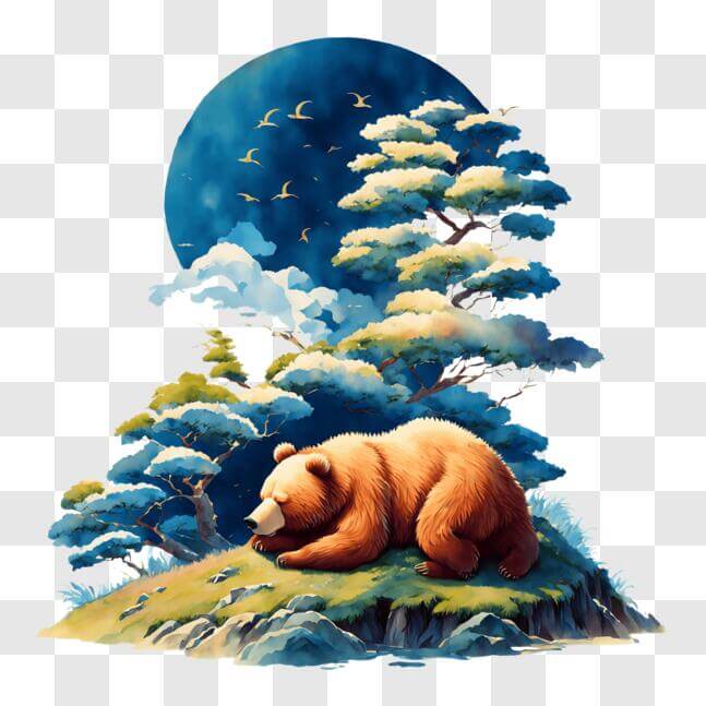 Download Sleeping Brown Bear with Full Moon in Background PNGs Online ...