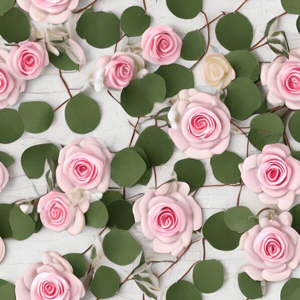 Download Seamless Floral Arrangement with Pink Roses and Green Leaves ...