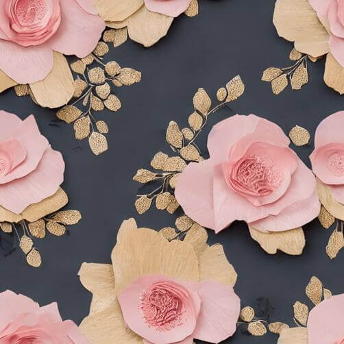 Seamless Pattern of Pink and Gold Paper Flowers on Black Background Seamless Pattern of Pink and Gold Paper Flowers on Black Background thumbnail