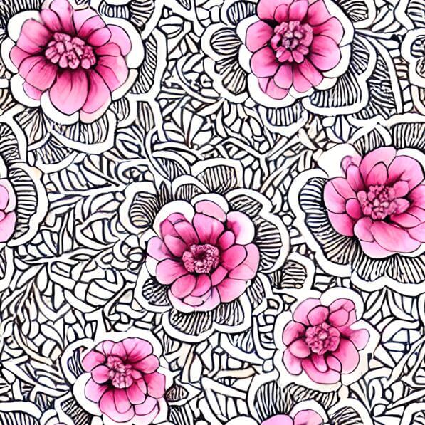 Download Pink and Black Floral Seamless Pattern on White Background ...