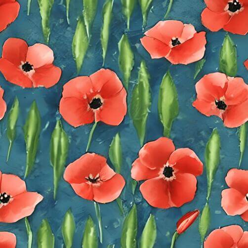 Seamless Pattern of Red Poppies on Blue Background Seamless Pattern of Red Poppies on Blue Background thumbnail