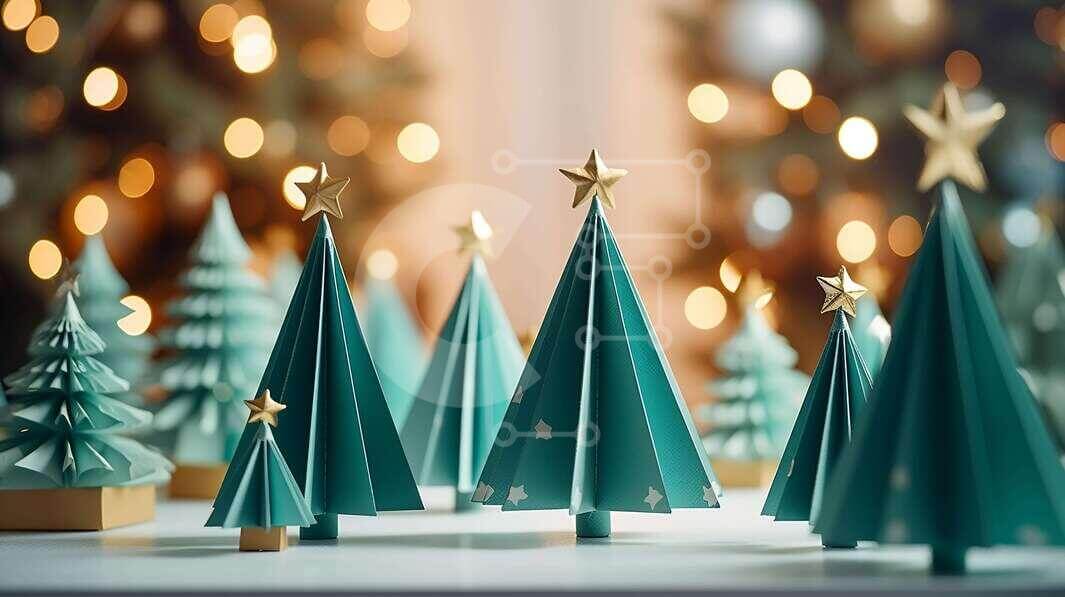 Origami Christmas Trees Decoration for Holiday Season stock photo