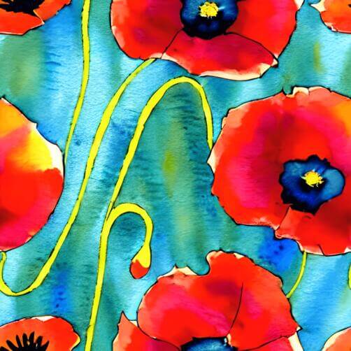 Colorful Poppies Pattern on Aqua Blue Background Colorful Poppies Pattern on Aqua Blue Background thumbnail