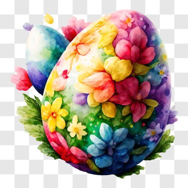 Download Colorful Easter Egg Decoration with Flowers and Leaves PNGs ...