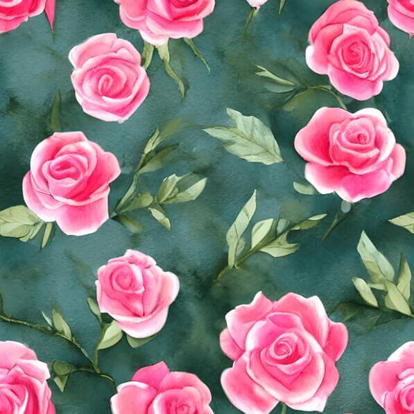 Download Seamless Pattern of Pink Roses on a Green Background Patterns ...
