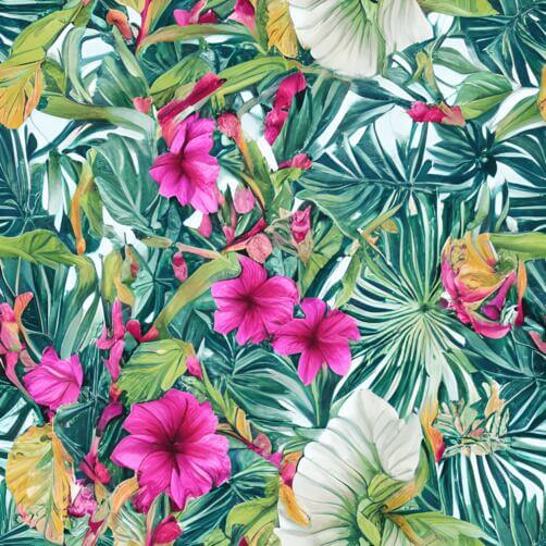 Seamless Tropical Plants and Flowers Pattern in Pink, Green, and Blue Seamless Tropical Plants and Flowers Pattern in Pink, Green, and Blue thumbnail