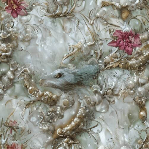 Pássaro Branco com Pérolas e Flores em uma Pintura de Mídia Mista Pássaro Branco com Pérolas e Flores em uma Pintura de Mídia Mista thumbnail
