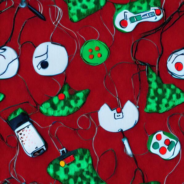 Download Red Background with Christmas Ornaments and Gaming Controllers ...