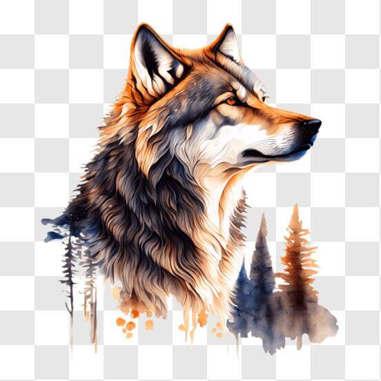 Download Colorful Wolf Painting with Trees and Mountains PNGs Online ...