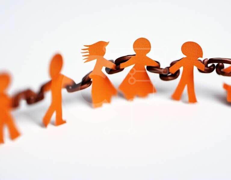 Orange paper cut out people forming a bond stock photo creative fabrica