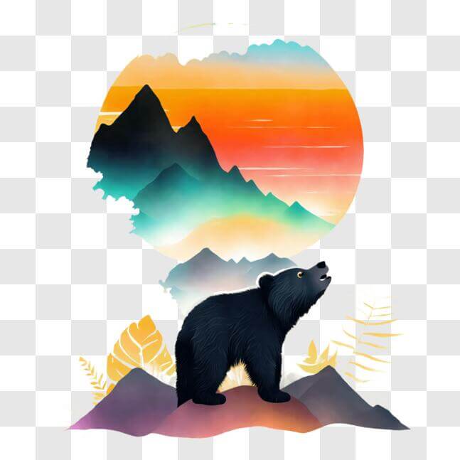 Download Black Bear with Mountains and Sunset PNGs Online - Creative ...