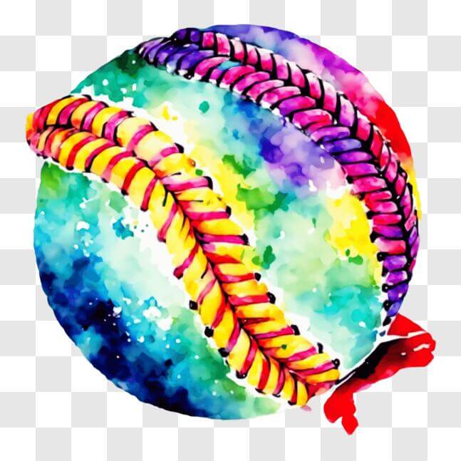 Download Colorful Watercolor Softball Ball Artwork PNG Online