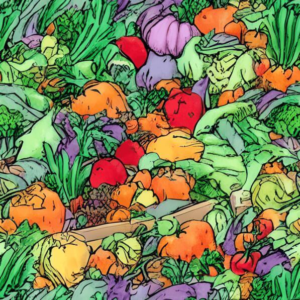 Vegetable Drawing Color Download Colorful Vegetable Drawing with Empty Wooden Box Patterns ...