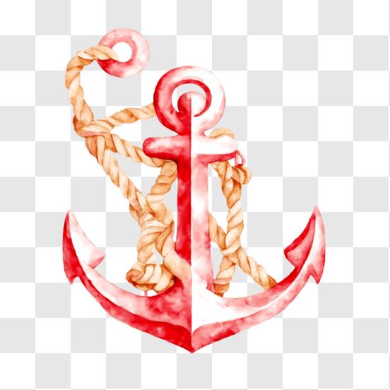 Download Watercolor Painting of Anchor with Rope PNG Online