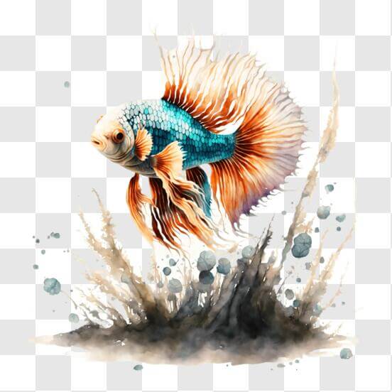 Scarica Dipinto ad acquerello di un pesce gatto siamese colorato PNG Online  - Creative Fabrica