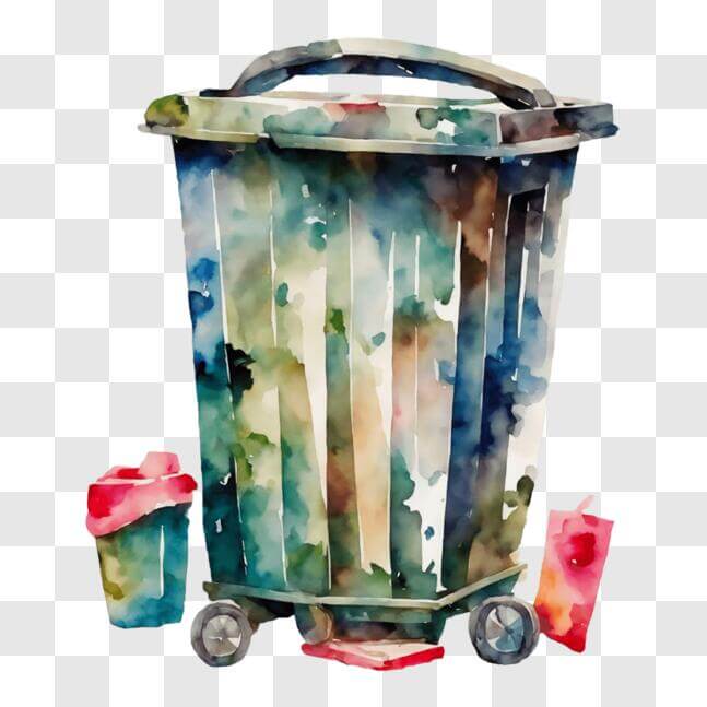 Download Colorful Watercolor Trash Can for Various Purposes PNG Online ...