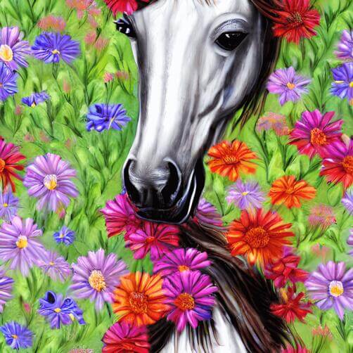White Horse in Colorful Flower Garden Painting White Horse in Colorful Flower Garden Painting thumbnail