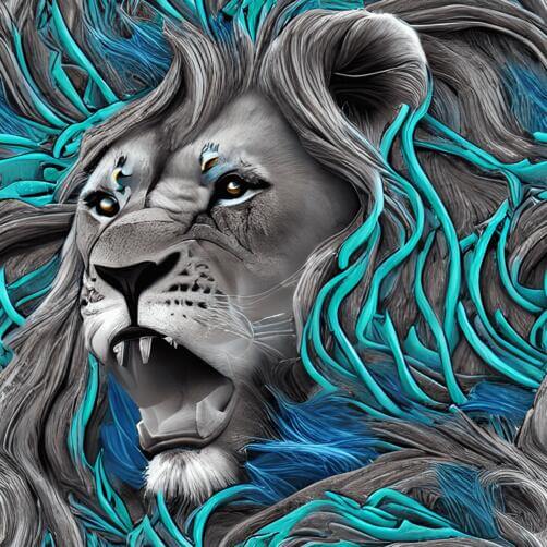 Beautiful Lion with Blue Streaks in its Fur Beautiful Lion with Blue Streaks in its Fur thumbnail
