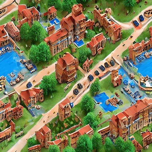 Aerial View of City with Buildings and Water Features Aerial View of City with Buildings and Water Features thumbnail
