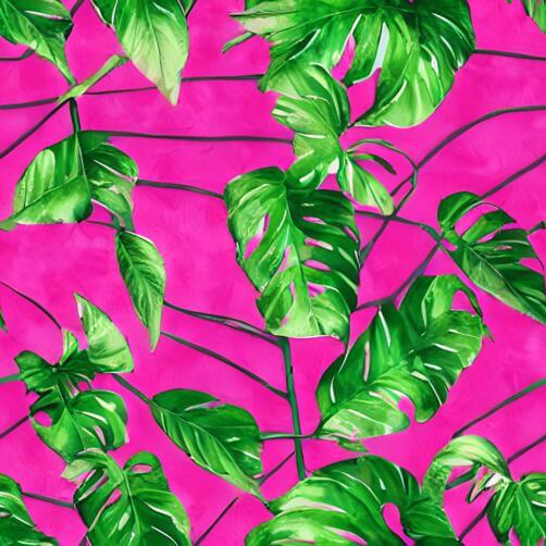 Pink Background with Green Tropical Leaves Pink Background with Green Tropical Leaves thumbnail