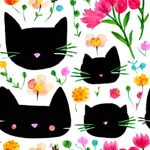 Seamless Pattern of Black and White Cats with Colorful Flowers Seamless Pattern of Black and White Cats with Colorful Flowers thumbnail
