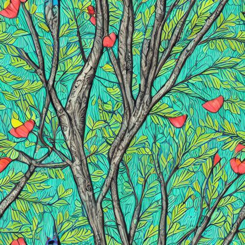 Colorful Tree with Birds in a Natural Setting Colorful Tree with Birds in a Natural Setting thumbnail