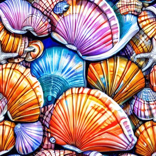 Colorful Seashell Pattern with Starfish Background Colorful Seashell Pattern with Starfish Background thumbnail