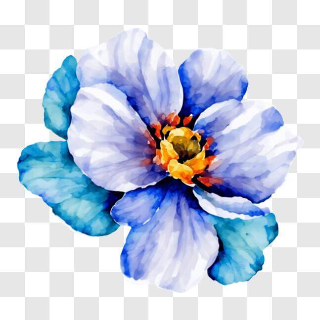 Download Watercolor Flower with Blue Petals and Yellow Centers PNGs ...