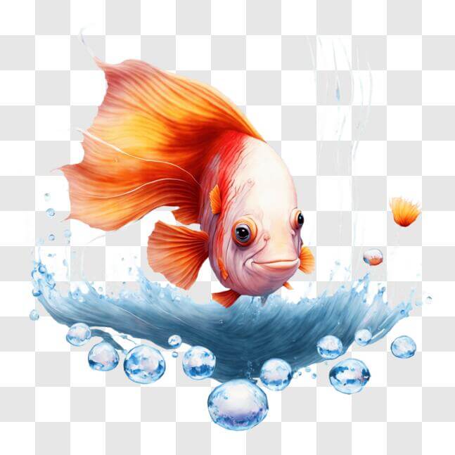 Download Playful Goldfish Swimming in Water with Bubbles PNG Online ...