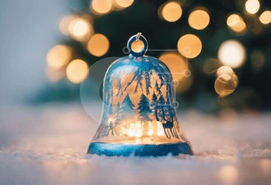 Blue Bell on Snow with Christmas Tree Holiday Celebration stock photo Creative Fabrica