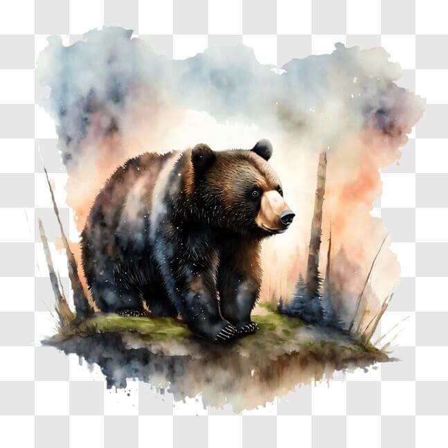 Download Watercolor Painting of a Brown Bear in the Forest PNGs Online ...