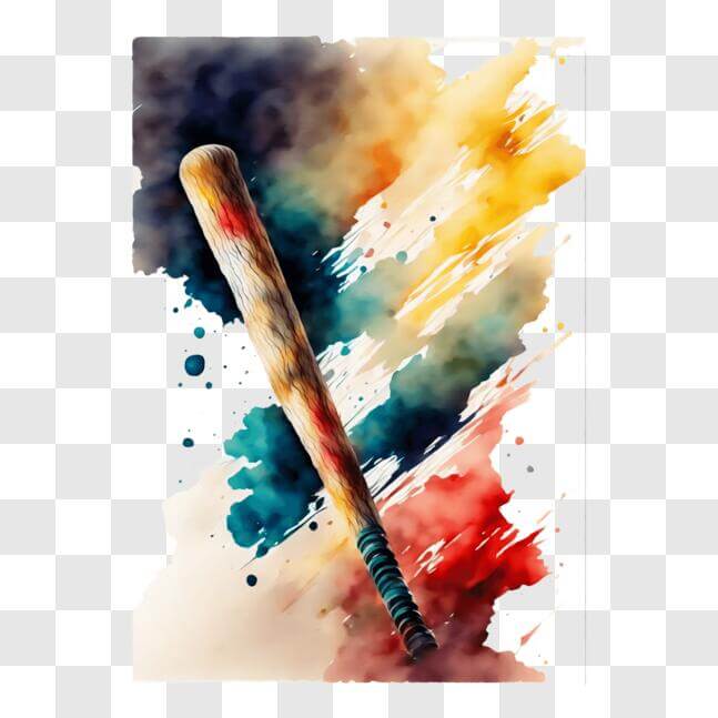 Download Colorful Baseball Bat on Artistic Paint Splatters PNG Online