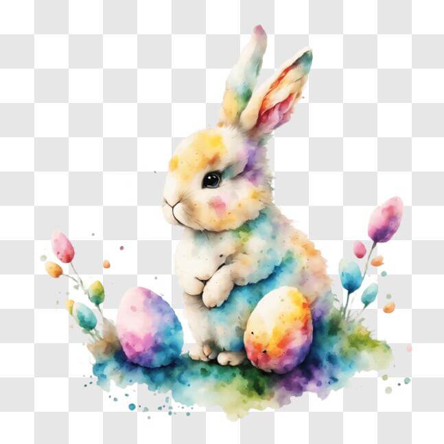Download Colorful Easter Bunny in the Grass PNG Online - Creative Fabrica
