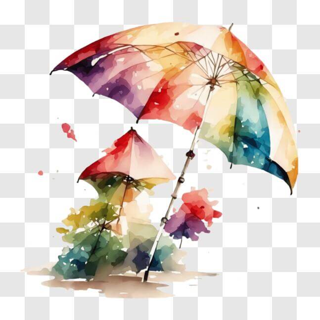 Download Colorful Watercolor Artwork of Umbrella with Two People PNG ...