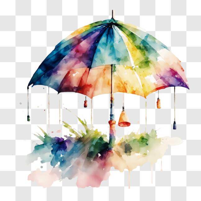 Download Vibrant Watercolor Painting of Umbrella with Dripping Water ...