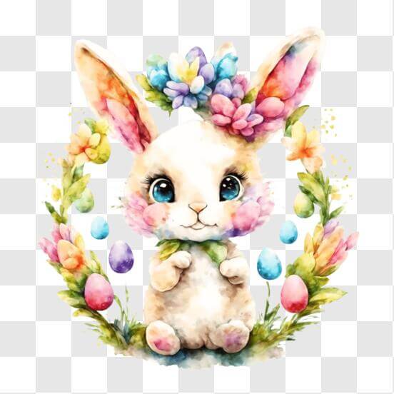 Download Easter Bunny with Decorative Flowers and Eggs PNG Online ...