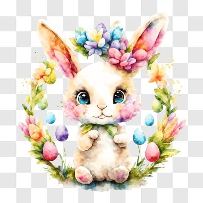 Download Watercolor Easter Bunny with Flowers and Eggs PNG Online ...
