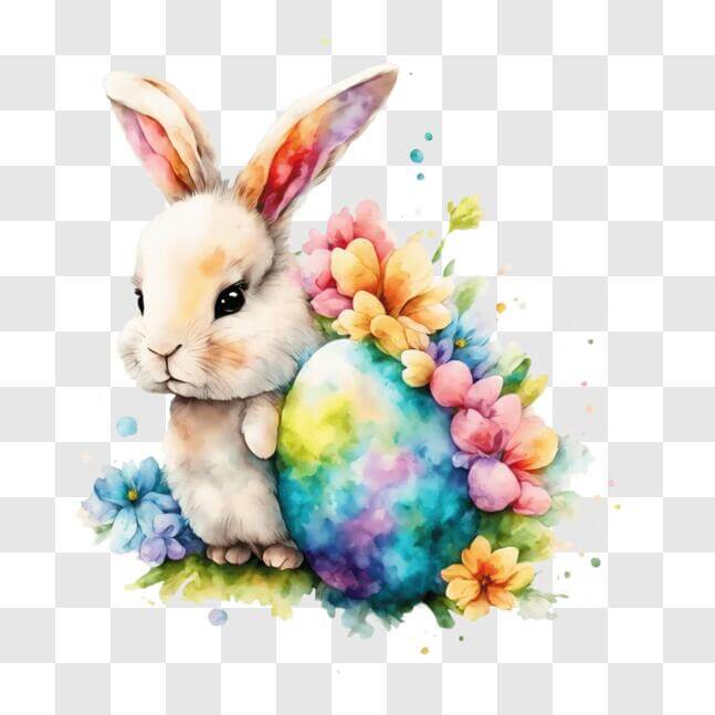 Download White Bunny with Easter Egg and Flowers PNG Online - Creative ...