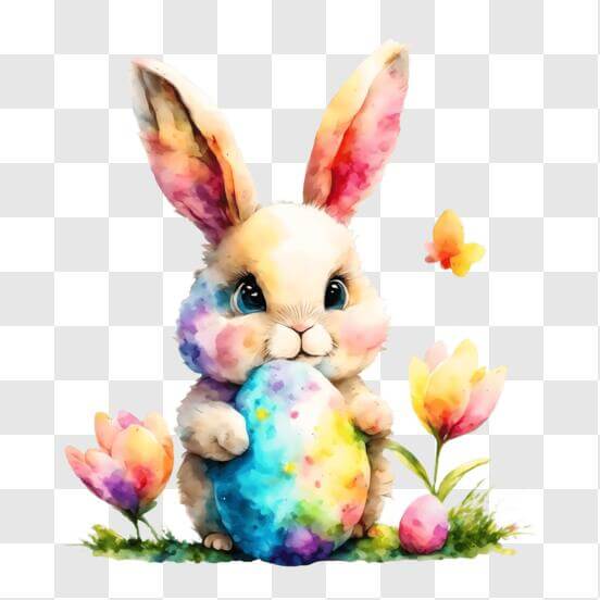 Download Easter Bunny in Egg with Flowers and Leaves PNG Online ...